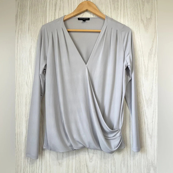 Banana Republic Tops - Banana Republic Gray Polyester Faux Wrap Blouse Size S EUC